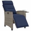 Reclining Patio Chair with Side Table Gray Poly Rattan