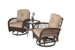 3 Pieces Outdoor Swivel Rocker Patio Chairs, 360 Degree Rocking Patio Conversation Set with Thickened Cushions and Glass Coffee Table for Backyard, Kh
