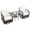 3-piece Outdoor Chair&Table Set Chat Set 2-person Rattan Seating Group with Two Swivel Chairs and a Square Table for Garden, Patio, or Balcony, Brown