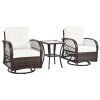 3-piece Outdoor Chair&Table Set Chat Set 2-person Rattan Seating Group with Two Swivel Chairs and a Square Table for Garden, Patio, or Balcony, Brown
