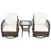 3-piece Outdoor Chair&Table Set Chat Set 2-person Rattan Seating Group with Two Swivel Chairs and a Square Table for Garden, Patio, or Balcony, Brown