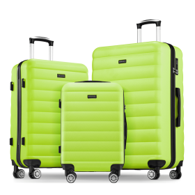 3 Piece Luggage Sets Hardside Lightweight Suitcase with Wheels 20 24 28 inch Travel Set,Lime Green