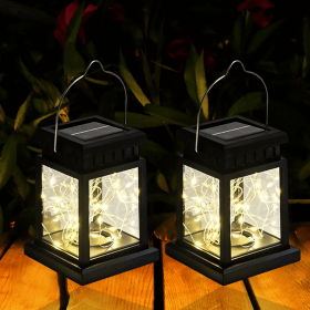 2 Pack Outdoor Hanging Solar Lights, LED Fairy Lights Waterproof Solar Lantern Outdoor for Balcony Garden Courtyard Patio Decoration (Warm White)