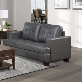 Living Room Gray Modern Comfort Loveseat 1pc Premium Faux Leather Upholstery Tufted Detail Solid Wood Frame Furniture