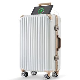 1pc 28in Aluminum Frame Luggage with USB port, Vacation Carry-On Suitcase with Spinner Wheels and TSA Lock