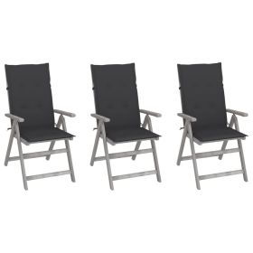 Patio Reclining Chairs 3 pcs with Cushions Solid Acacia Wood