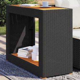 Patio Side Table with Wooden Top Black 39.4"x15.7"x29.5" Poly Rattan