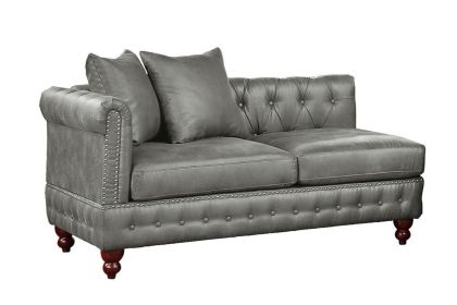 Reversible One Arm Loveseat Slate Gray Breathable Leatherette Tufted 1pc Couch Living Room Furniture