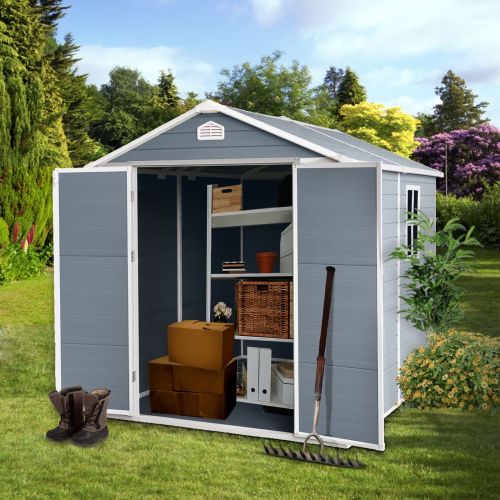 6x8ft Resin Outdoor Storage Shed Kit-Perfect to Store Patio Furniture,Grey 6x8ft Resin Outdoor Storage Shed Kit-Perfect to Store Patio Furniture,Grey