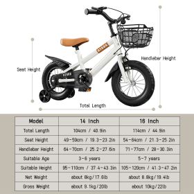 Kids Bike Bicycle for Girls Ages 3-7 Years with Training Wheels Basket Kids Bicycle (Option: 14in-Green)
