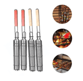 Grill Cage Sausage Grill Barbecue Clip Mesh With Wooden Handle Bbq (size: 4pcs)