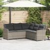 L-shaped Couch Sofa with Cushions Gray Poly Rattan
