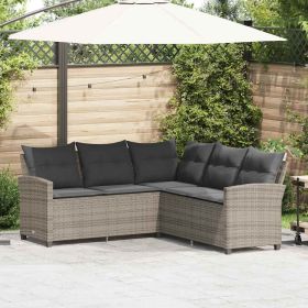 L-shaped Couch Sofa with Cushions Gray Poly Rattan (Color: Gray)