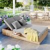 Outdoor Double Sunbed; Wicker Rattan Patio Reclining Chairs with Adjustable Backrest and Seat; Conversational Set for 2 Person