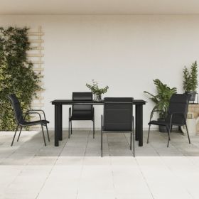 5 Piece Patio Dining Set Black Steel and Textilene (Color: Black)