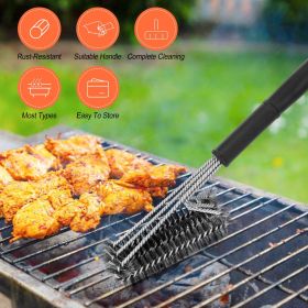 BBQ Grill Cleaning Brush Stainless Steel Barbecue Cleaner with 18in Suitable Handle (Color: Silver & Black)