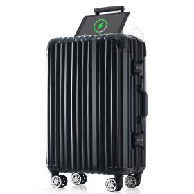 1pc 20in Aluminum Frame Luggage with USB port, Vacation Carry-On Suitcase with Spinner Wheels and TSA Lock (Color: as Pic)