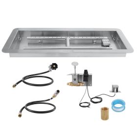 VEVOR 30 x 10 inch Drop-in Fire Pit Pan, Rectangular Stainless Steel Fire Pit Burner Kit, Natural & Propane Gas Fire Pan 125 (Default: Default)