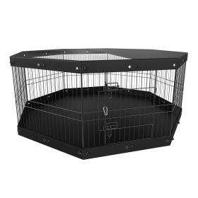 VEVOR Dog Playpen, 8 Panels Foldable Metal Dog Exercise Pen with Top Cover and Bottom Pad, 24" H Pet Fence Puppy Crate Kennel (Default: Default)