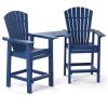 Patio Bar Stools Adirondack Arm Chairs Set of 2, All Weather Outdoor Furniture Wood-Like HDPE Deck Backyard Garden Dining Chairs