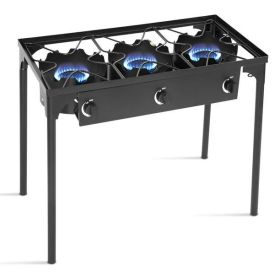 Portable Propane 225; 000-BTU 3 Burner Gas Stove Outdoor Camping Stove Grill (Material: cast iron, Color: Black)