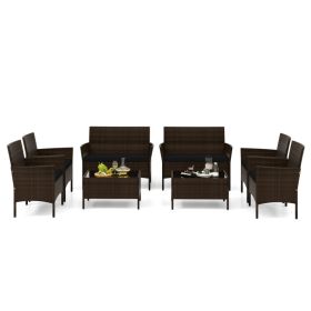 4 Piece Patio Rattan Conversation Set with Cozy Seat Cushions (Color: Black)