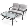 Outdoor Loveseat Chair Set with Coffee Table and Seat Back Cushions