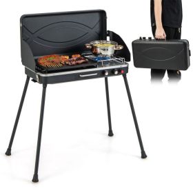 2-in-1 Gas Camping Grill and Stove with Detachable Legs (Color: Black)