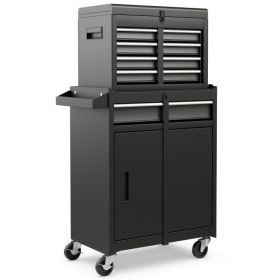 2-in-1 Rolling Tool Chest with 5 Sliding Lockable Drawers (Color: Black)