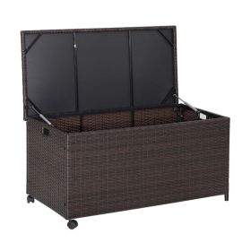 50 Gallon Outdoor Wicker Storage Box with Zippered Liner (Color: Mix brown)
