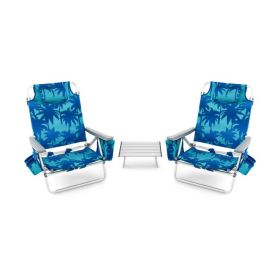 2 Packs 5-Position Outdoor Folding Backpack Beach Table Chair Reclining Chair Set (Color: Navy)