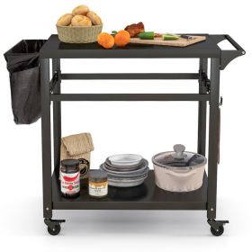 Double-Shelf Movable BBQ Cart with 4 Lockable Wheels (Color: Black)