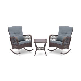 3 Pieces Rocking Bistro Set with 2-Tier Coffee Table (Color: Gray)