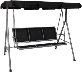 3-Person Outdoor Swing Chair Adjustable Canopy Hammock Seats, Patio Porch Garden Swing, Black (SKU: KM3451)