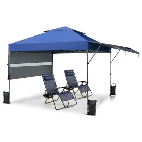 10 x 17.6 Feet Outdoor Instant Pop-up Canopy Tent with Dual Half Awnings (Color: Blue)
