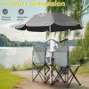 Portable Folding Picnic Double Chair with Umbrella, Table & Cooler â€“ Beach Camping Chair, Red/Gray Palm Tree Design