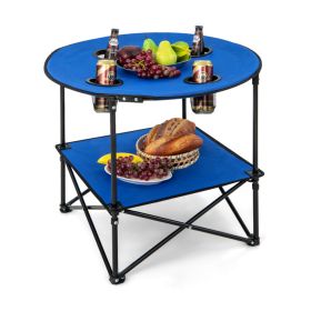 Travel Camping Picnic Portable Foldable Table with Cup Holder (Type: Outdoor Supplies, Color: Blue)