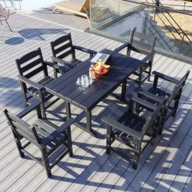 7 Piece HDPE Patio Outdoor Furniture Set for 6, Dining Table and Chairs,51'' Outdoor Dining Table , Outdoor Dining Set for Garden, Backyard, Lawn (Color: as Pic)