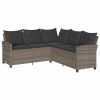 L-shaped Couch Sofa with Cushions Gray Poly Rattan