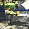 4 Pieces Patio Rattan Cushioned Sofa Set with Tempered Glass Coffee Table