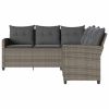 L-shaped Couch Sofa with Cushions Gray Poly Rattan