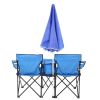 Portable Folding Picnic Double Chair with Umbrella, Table & Cooler â€“ Beach Camping Chair, Red/Gray Palm Tree Design