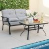 Outdoor Loveseat Chair Set with Coffee Table and Seat Back Cushions