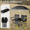 Portable Folding Picnic Double Chair with Umbrella, Table & Cooler â€“ Beach Camping Chair, Red/Gray Palm Tree Design