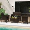 4 Piece Patio Rattan Conversation Set with Cozy Seat Cushions