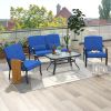 Outdoor Loveseat Chair Set with Coffee Table and Seat Back Cushions